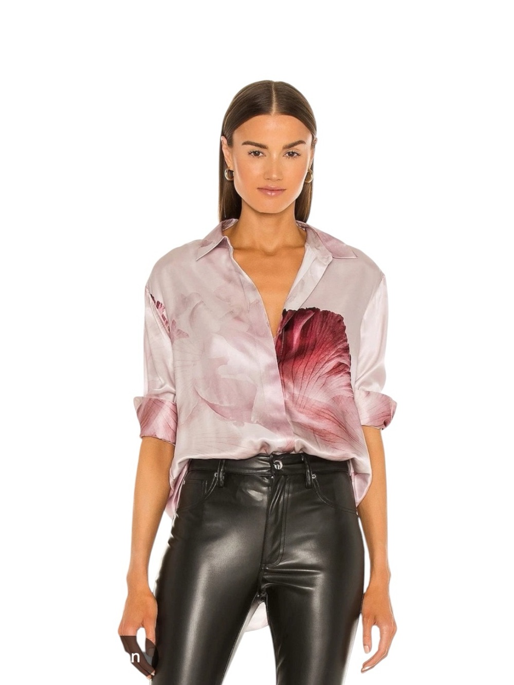 AllSaints Pink and Blush Floral Button-Down Viscose Silk Shirt Size S